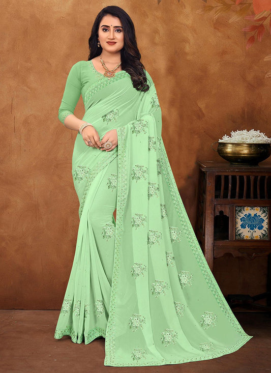 Classic Georgette Green Embroidered Saree