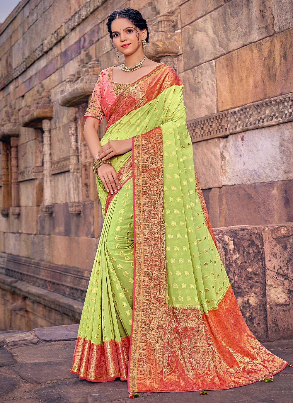 Classic Georgette Green Embroidered Saree