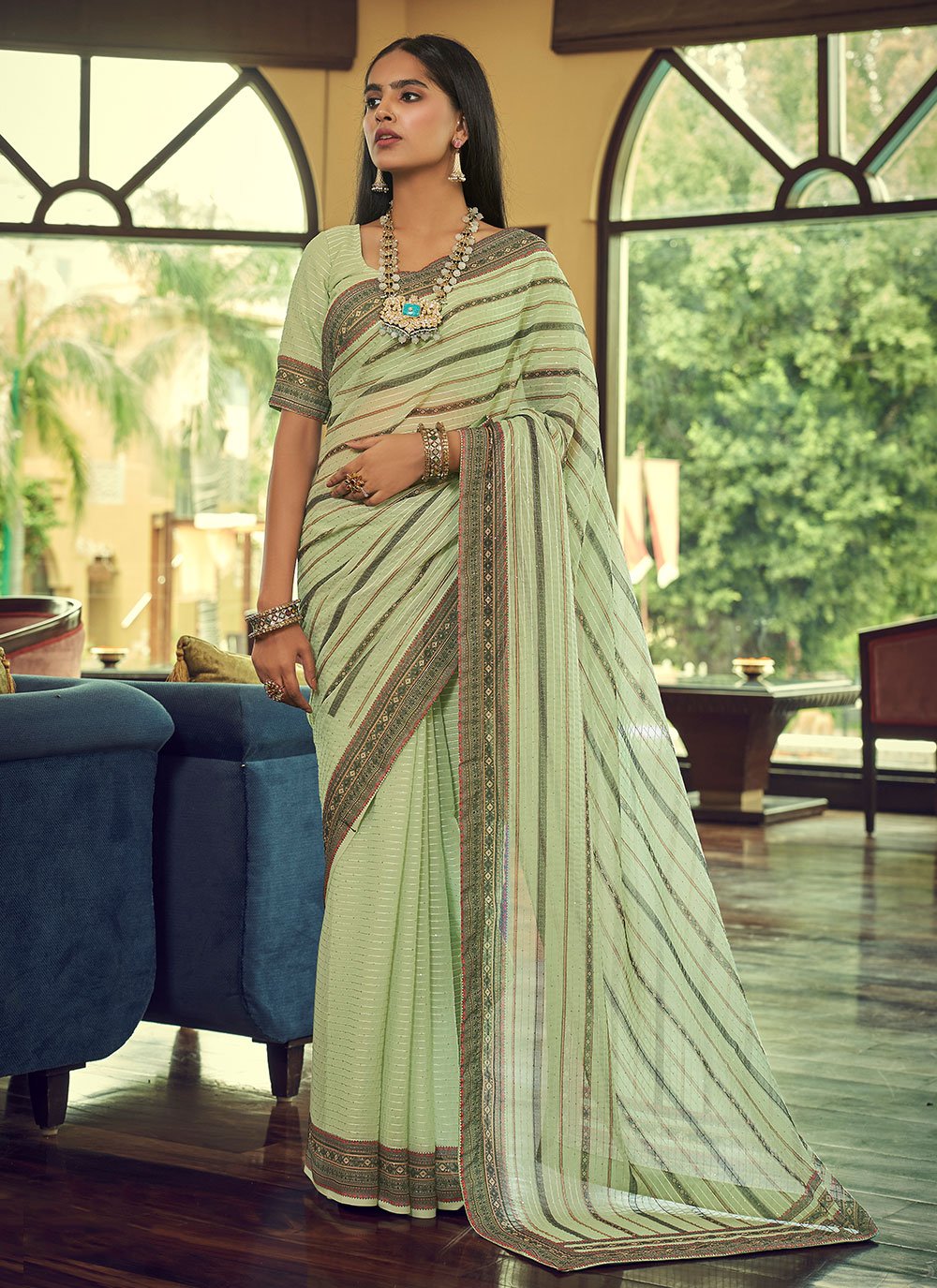 Traditional Saree Georgette Green Sequins Saree