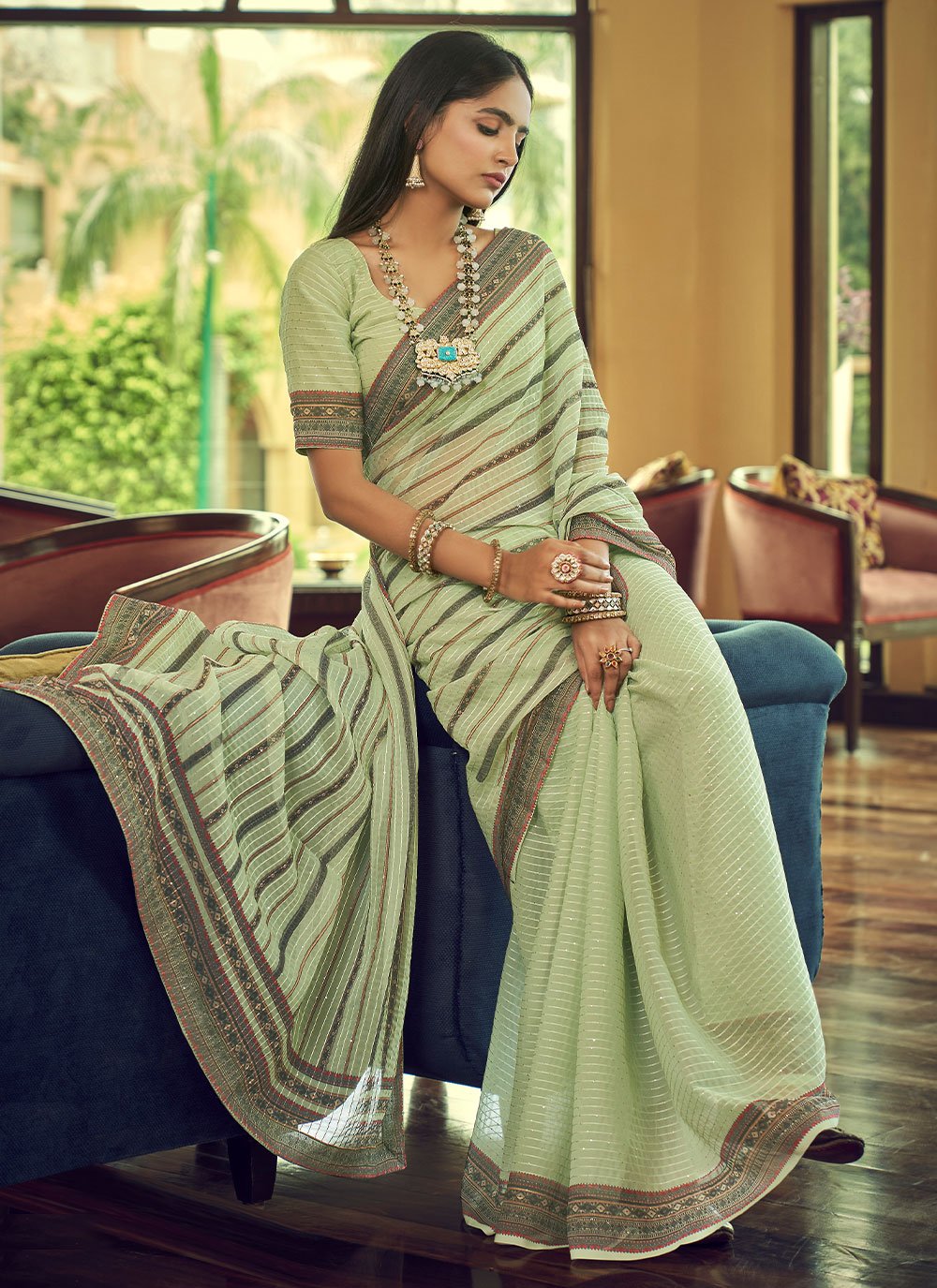 Traditional Saree Georgette Green Sequins Saree