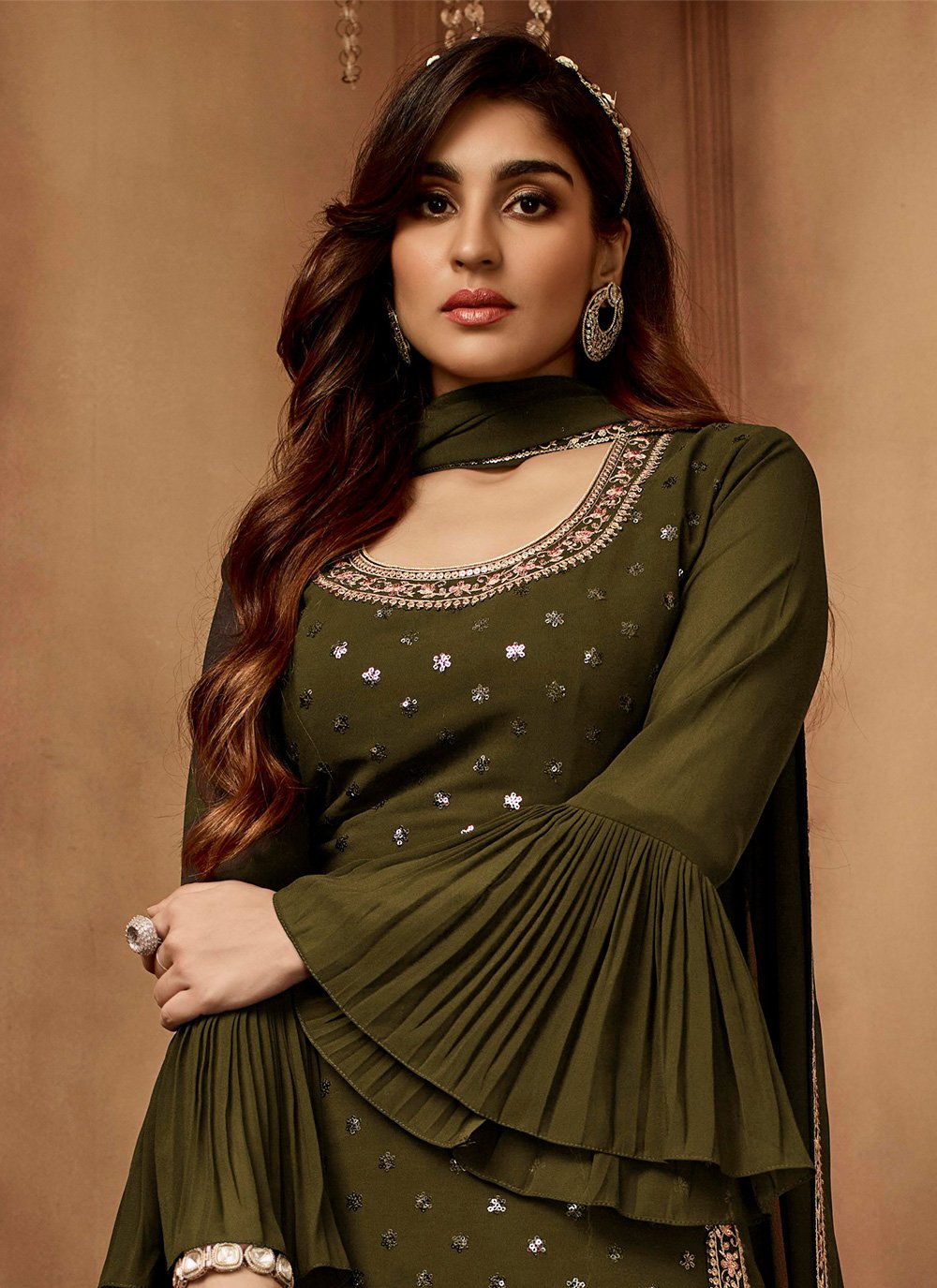 Salwar Suit Georgette Green Embroidered Salwar Kameez