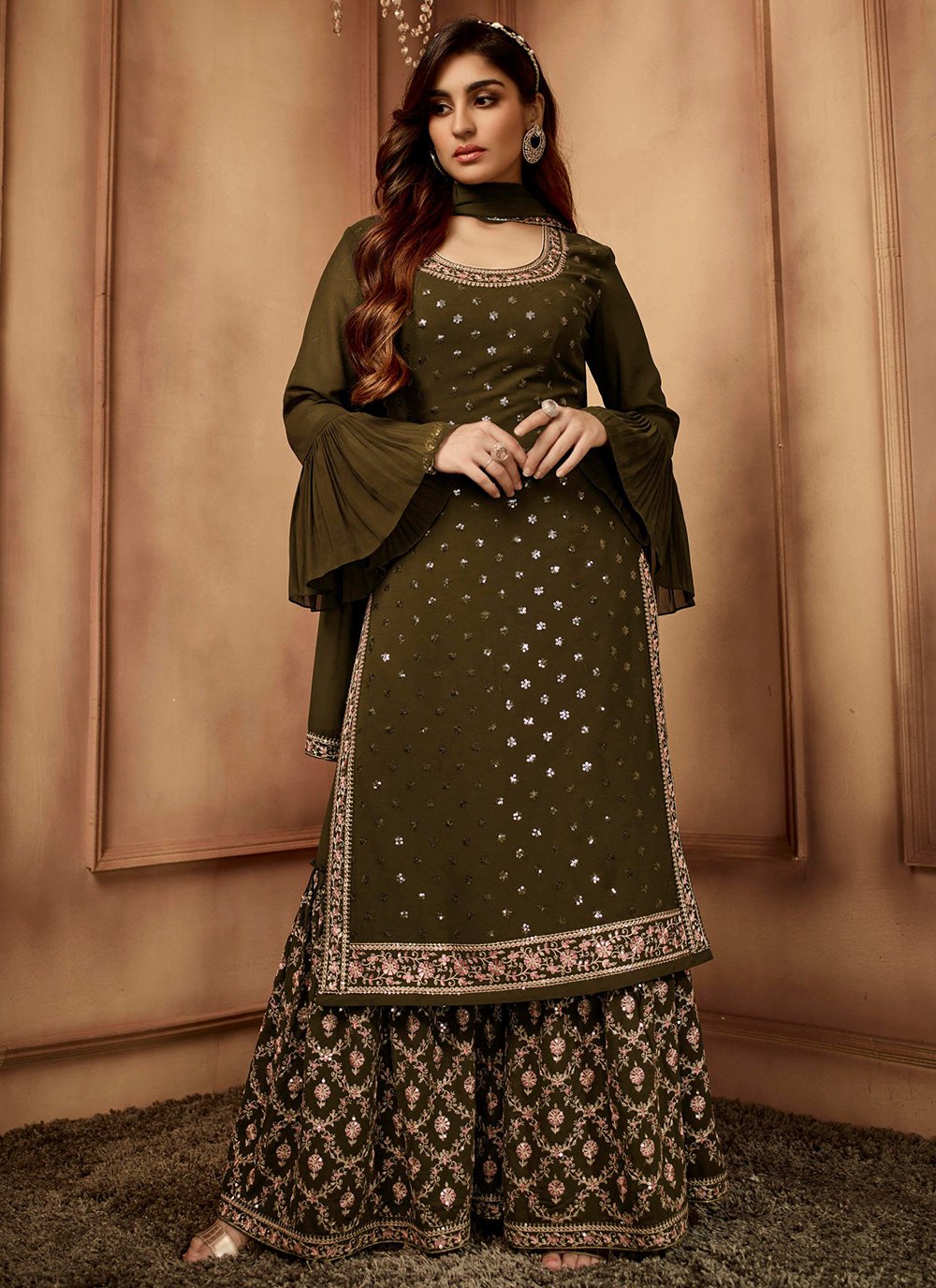 Salwar Suit Georgette Green Embroidered Salwar Kameez