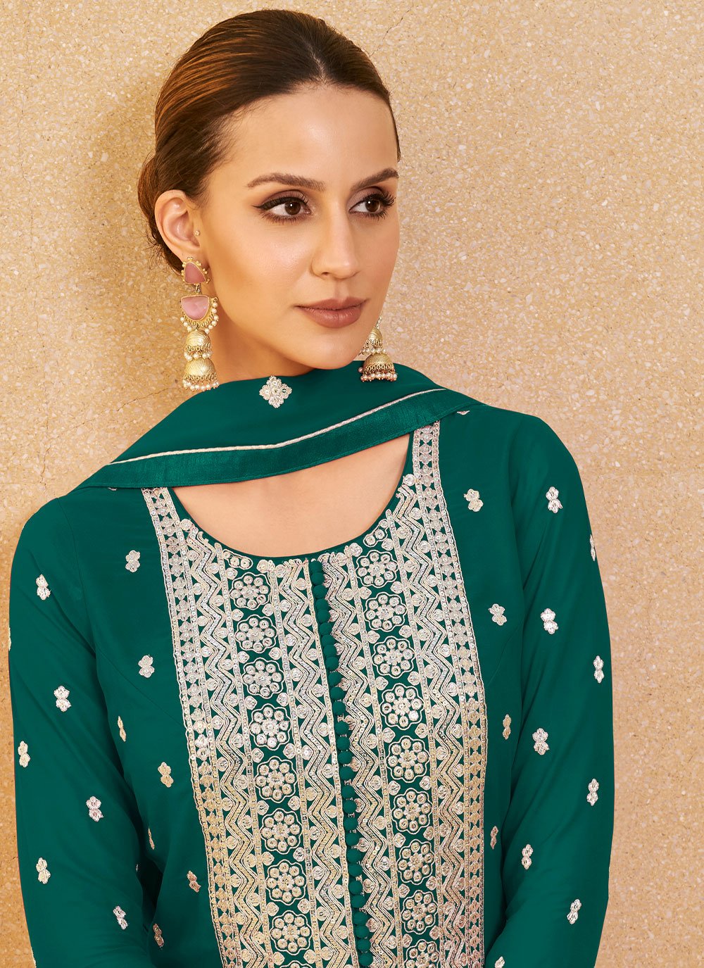 Trendy Suit Georgette Green Embroidered Salwar Kameez