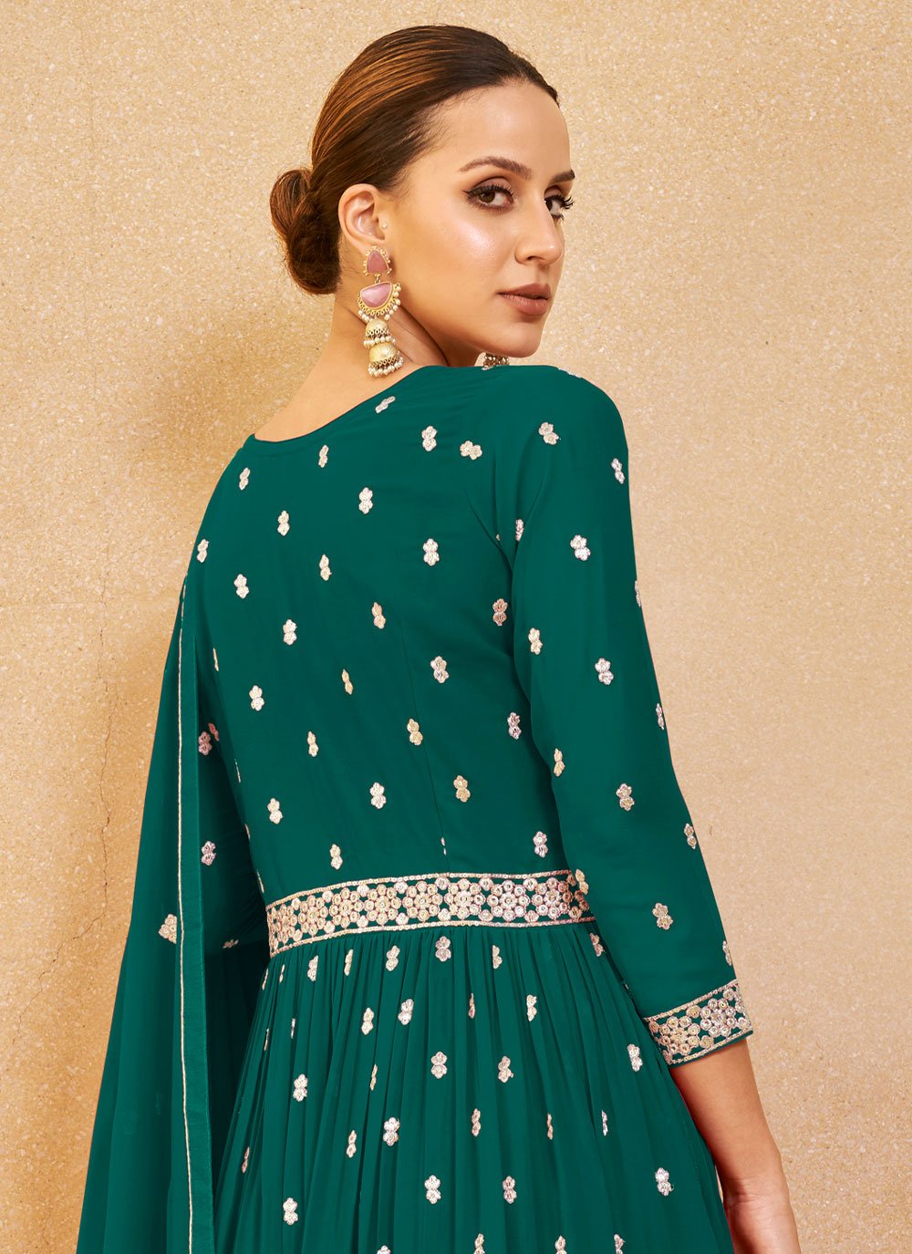 Trendy Suit Georgette Green Embroidered Salwar Kameez