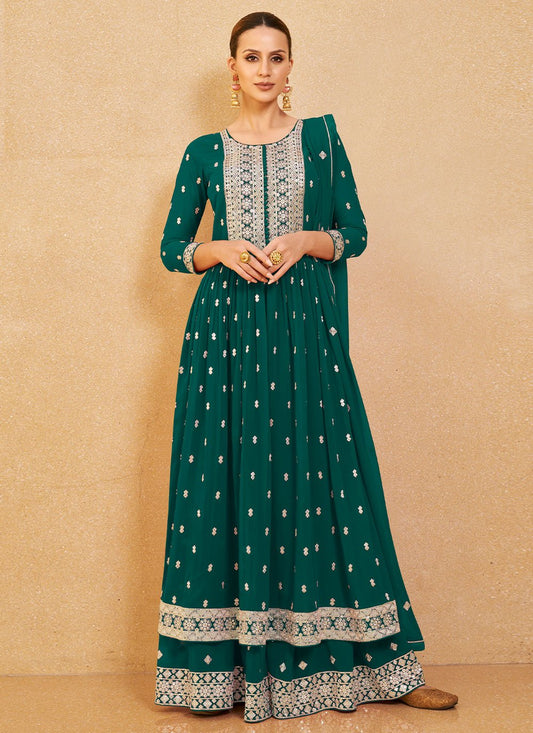 Trendy Suit Georgette Green Embroidered Salwar Kameez