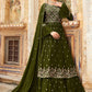 A Line Lehenga Georgette Green Embroidered Lehenga Choli