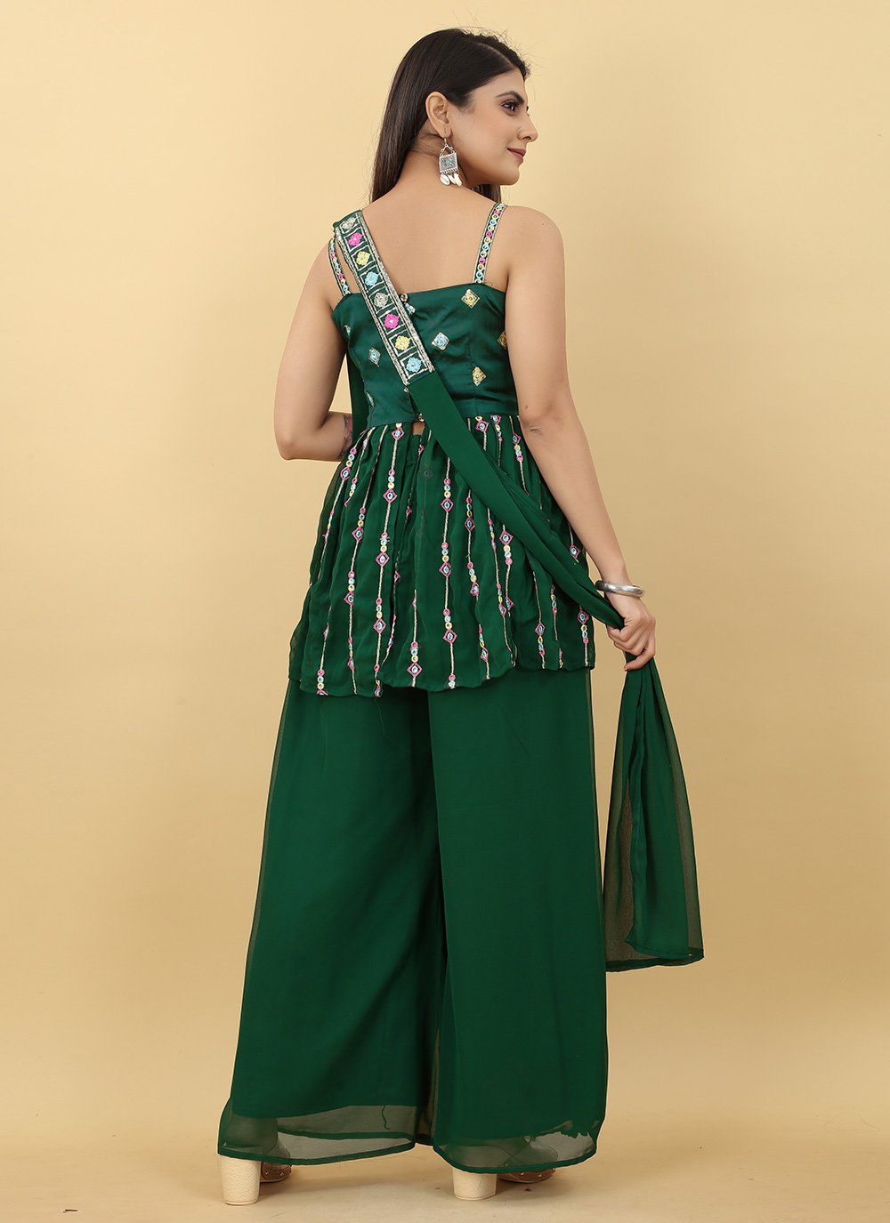 Palazzo Salwar Suit Georgette Green Embroidered Salwar Kameez