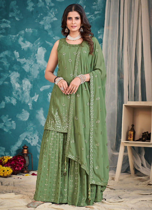 Salwar Suit Georgette Green Sequins Salwar Kameez