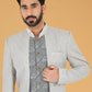 Indo Western Georgette Grey Silver Embroidered Mens