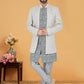 Indo Western Georgette Grey Silver Embroidered Mens