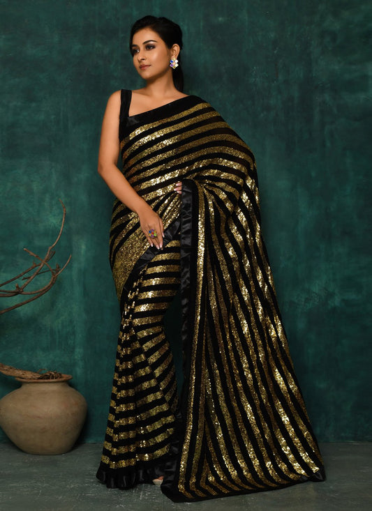 Designer Georgette Black Hand Work Saree