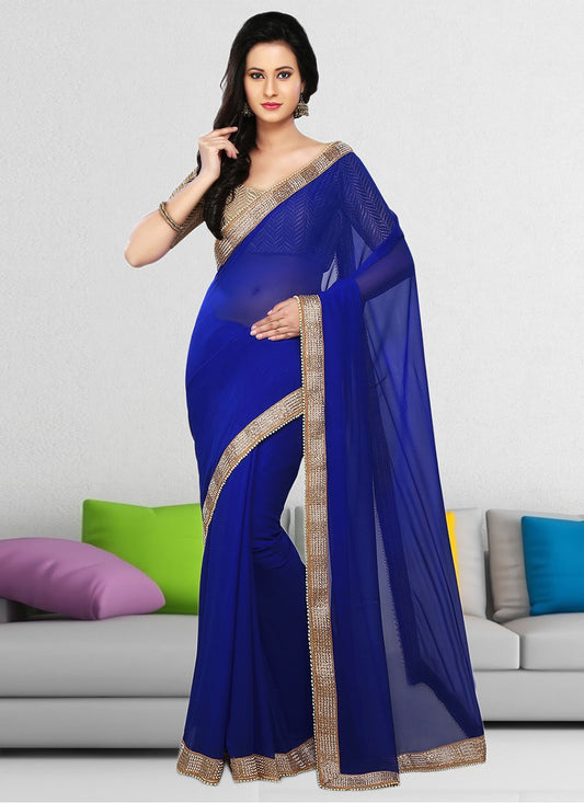 Classic Georgette Blue Hand Work Saree