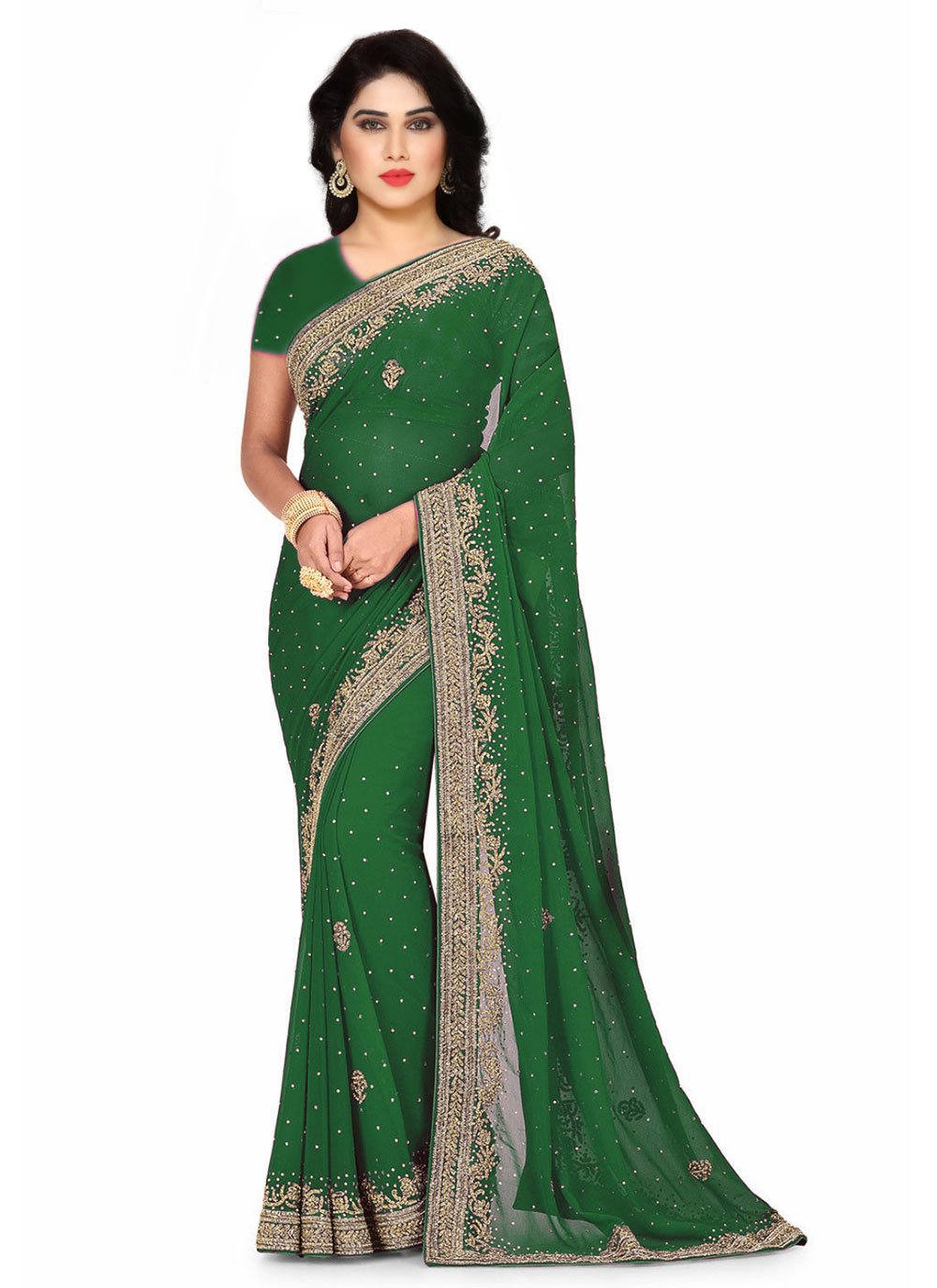 Classic Georgette Green Hand Work Saree