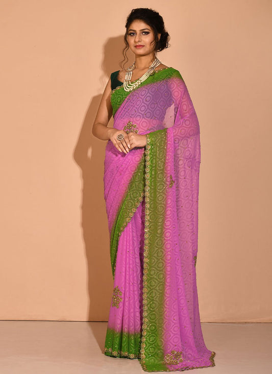 Contemporary Georgette Pink Hand Work Saree