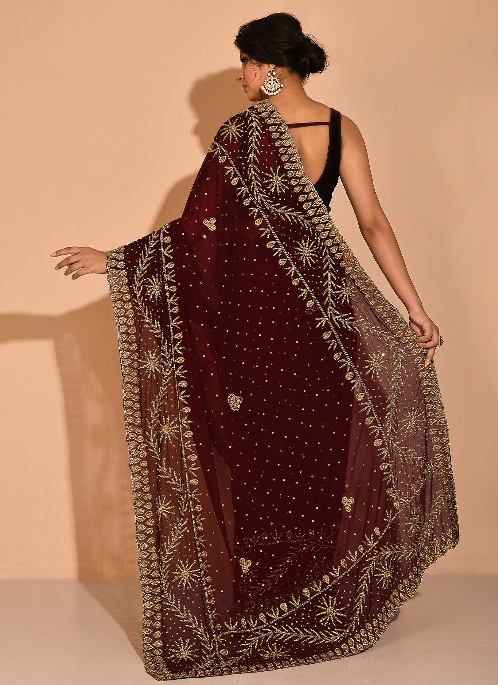 Trendy Saree Georgette Brown Embroidered Saree