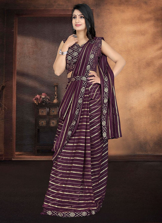 Designer Georgette Purple Jacquard Work Saree