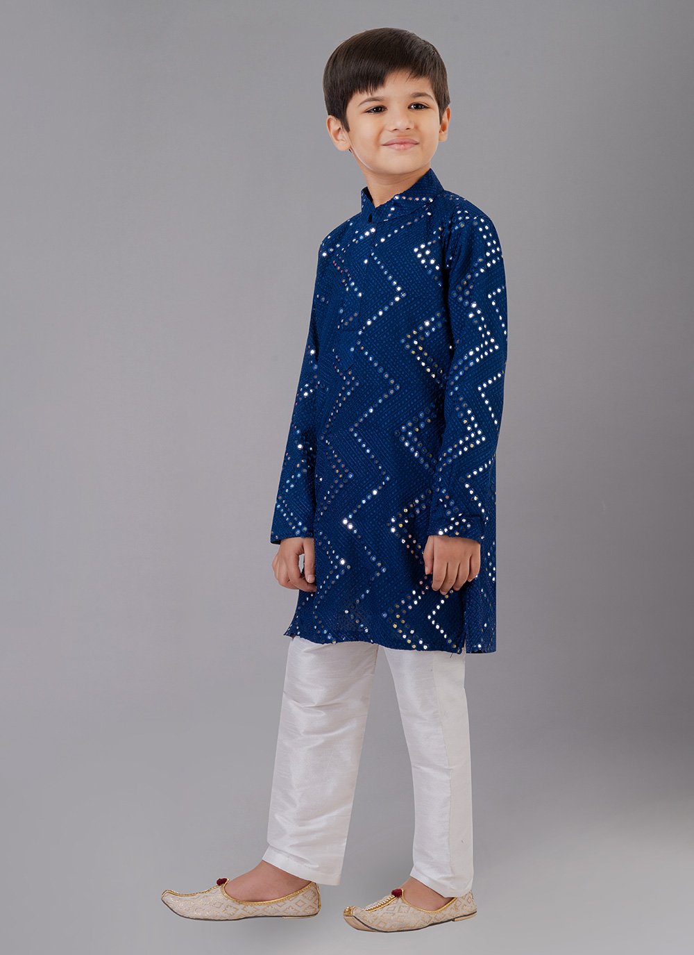 Kurta Pyjama Georgette Blue Embroidered Kids