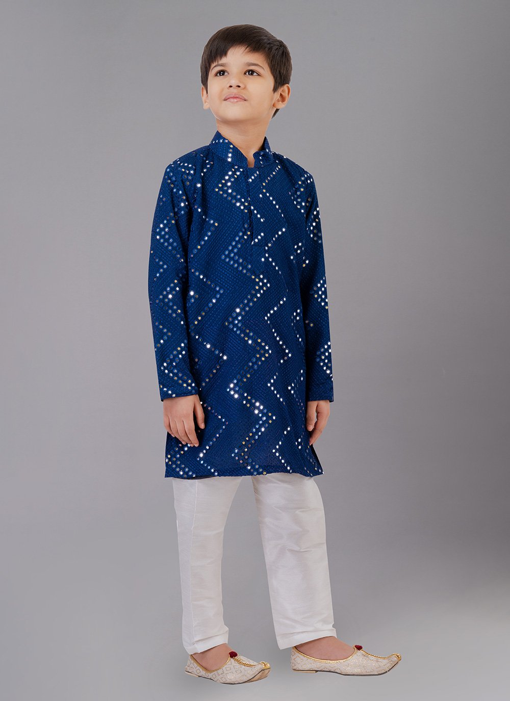 Kurta Pyjama Georgette Blue Embroidered Kids