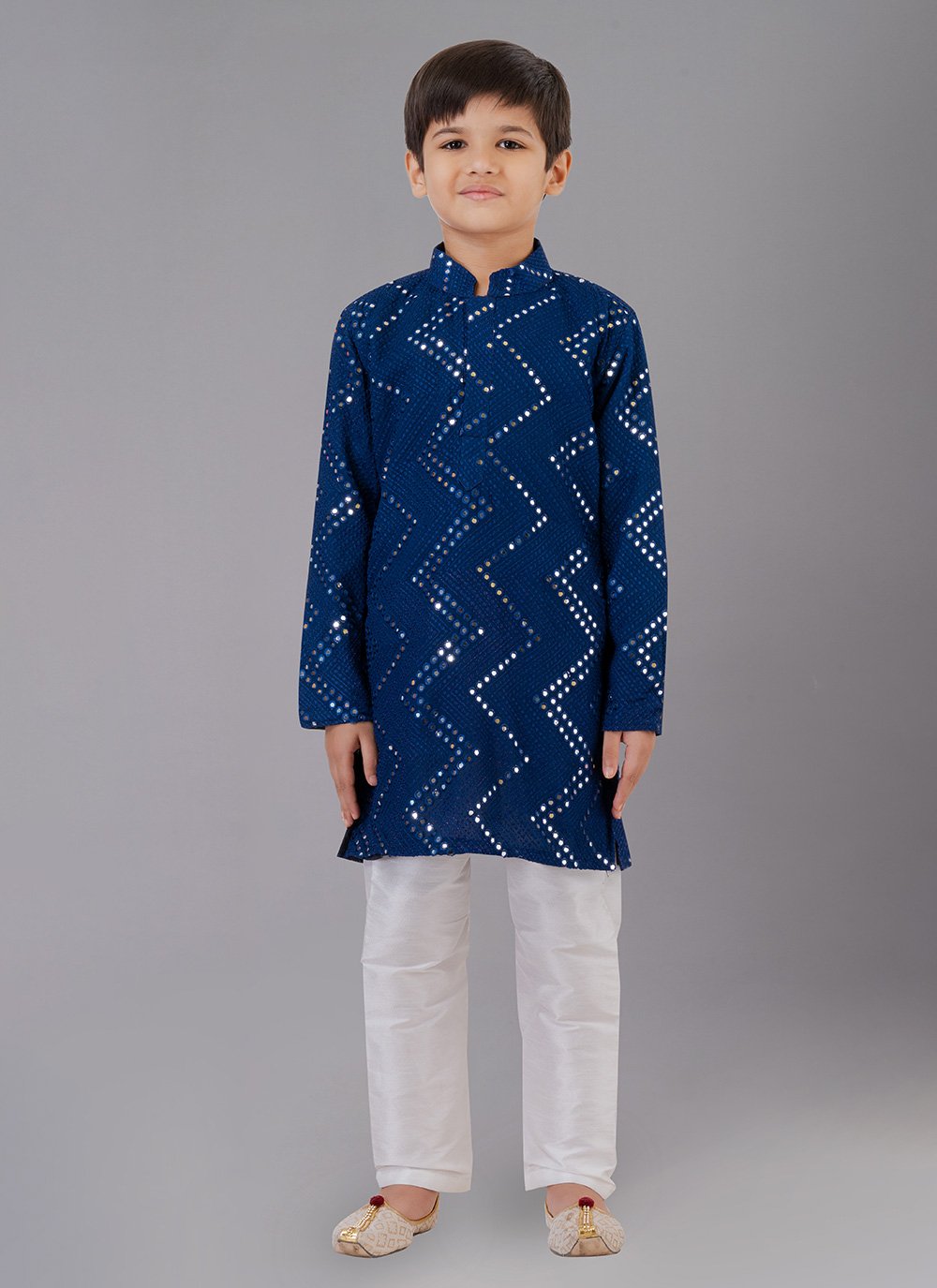 Kurta Pyjama Georgette Blue Embroidered Kids