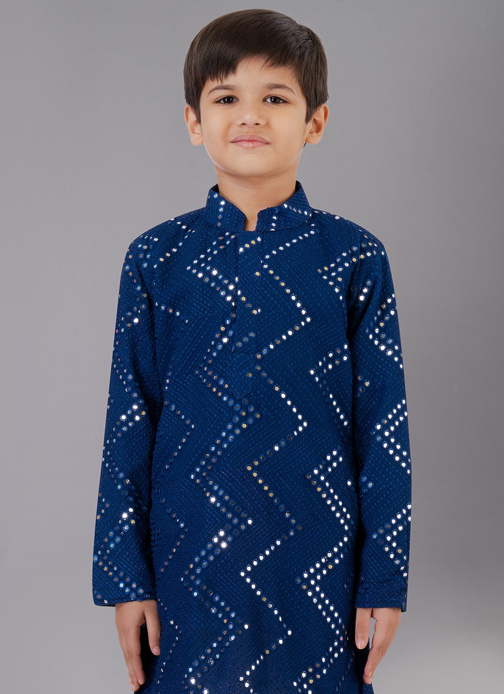 Kurta Pyjama Georgette Blue Embroidered Kids