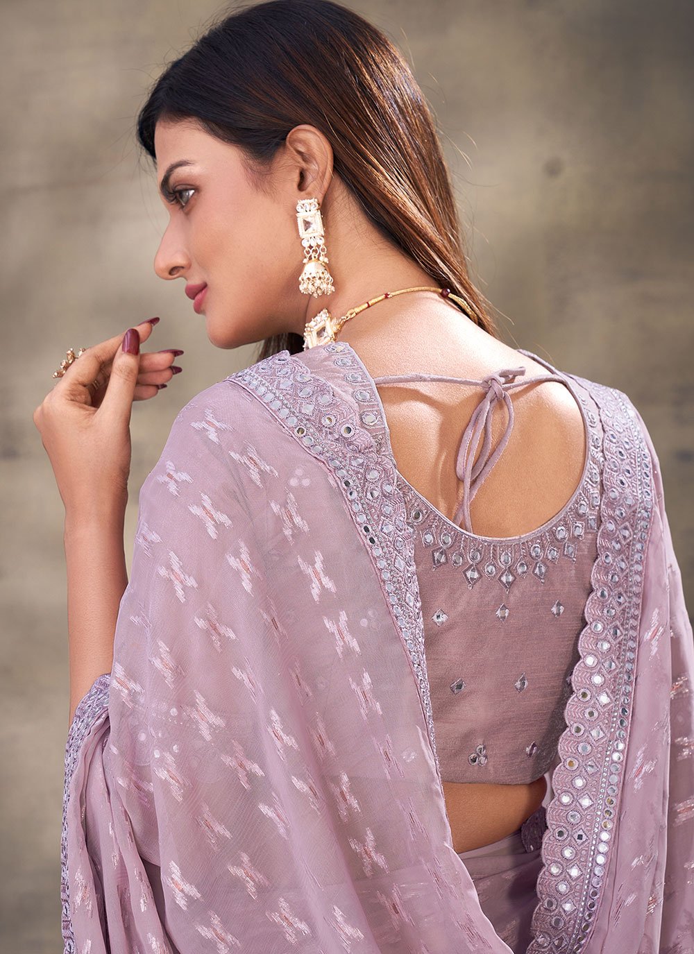 Trendy Saree Georgette Lavender Mirror Saree