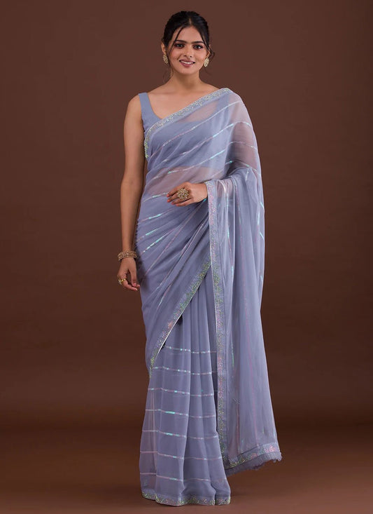 Classic Georgette Lavender Diamond Saree