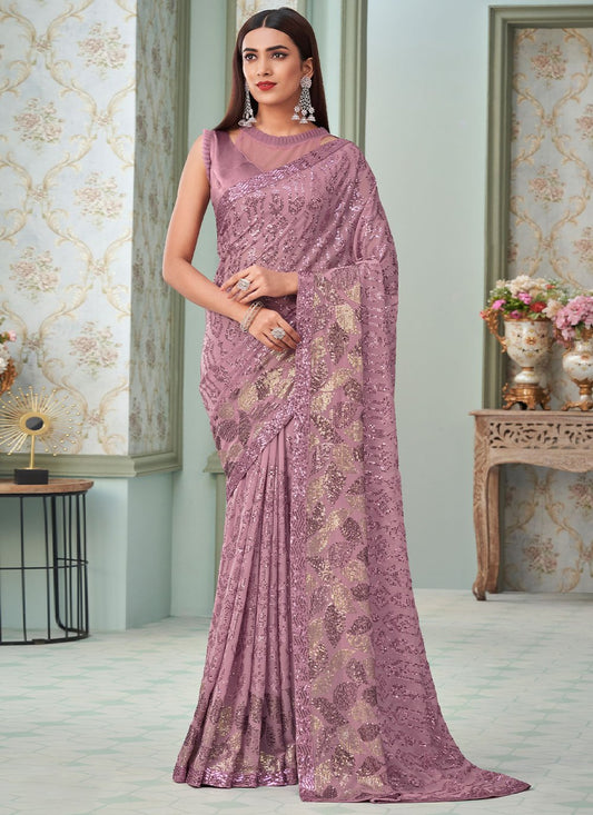 Trendy Saree Georgette Lavender Sequins Saree