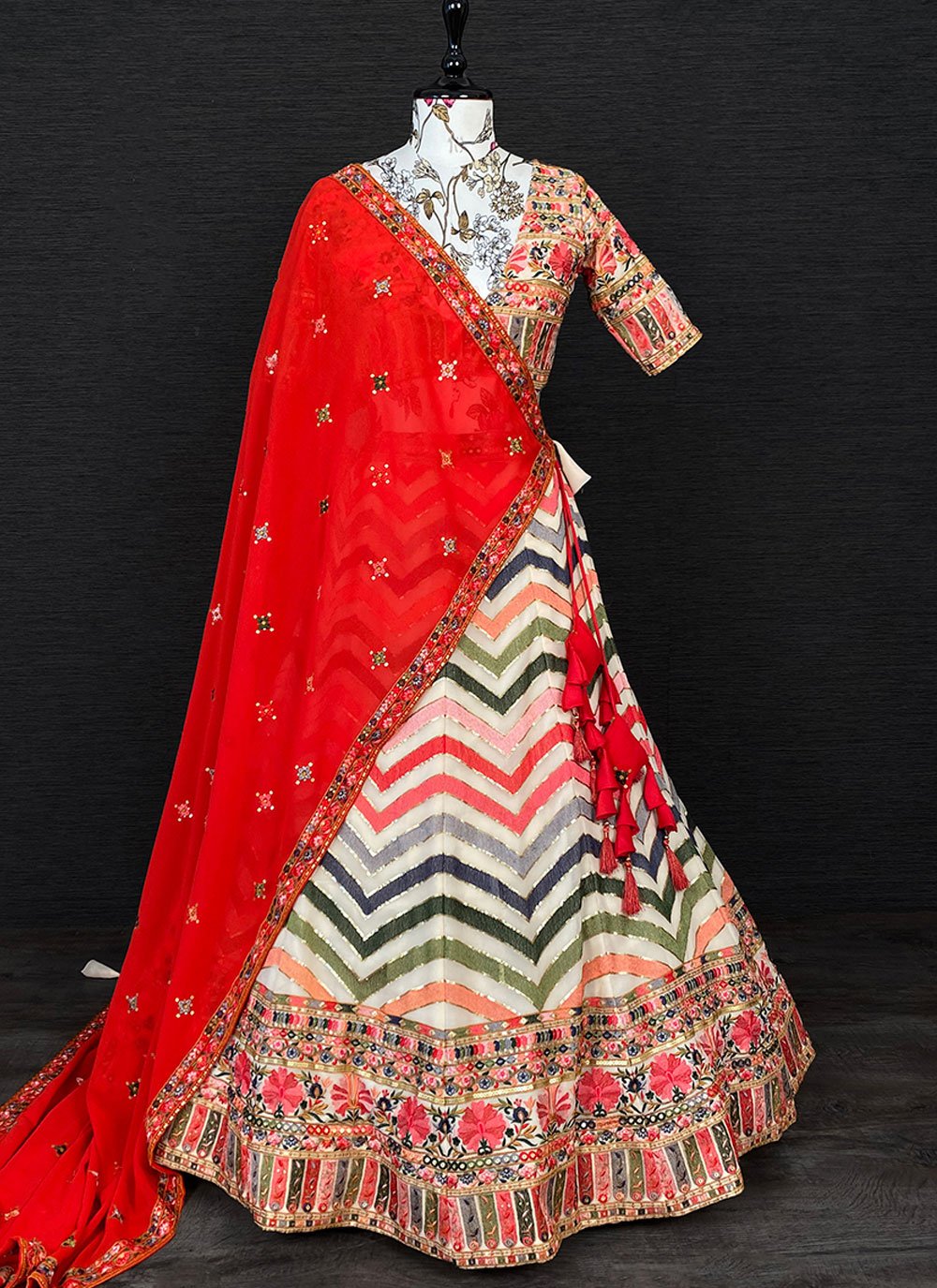 Lehenga Choli Georgette Multi Colour Embroidered Lehenga Choli