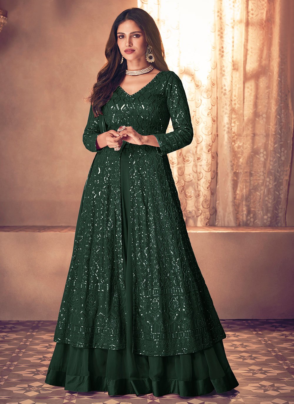 Lehenga Choli Georgette Green Embroidered Lehenga Choli