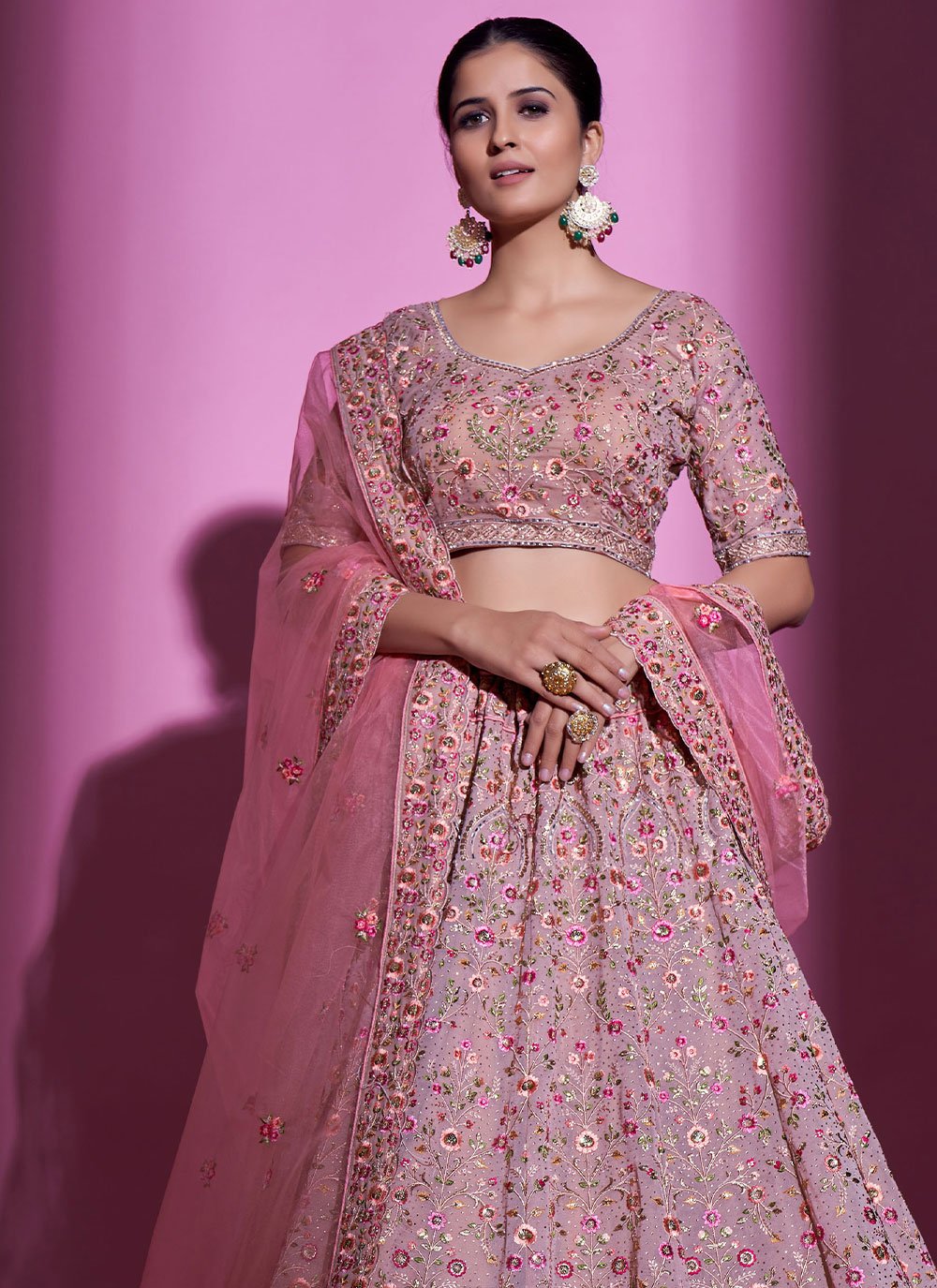 Lehenga Choli Georgette Mauve Swarovski Lehenga Choli