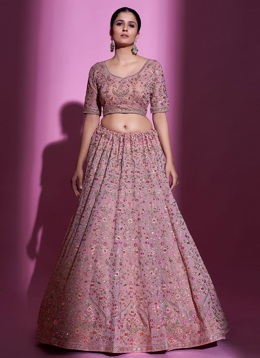 Lehenga Choli Georgette Mauve Swarovski Lehenga Choli