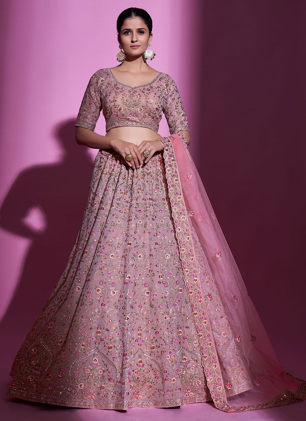 Lehenga Choli Georgette Mauve Swarovski Lehenga Choli