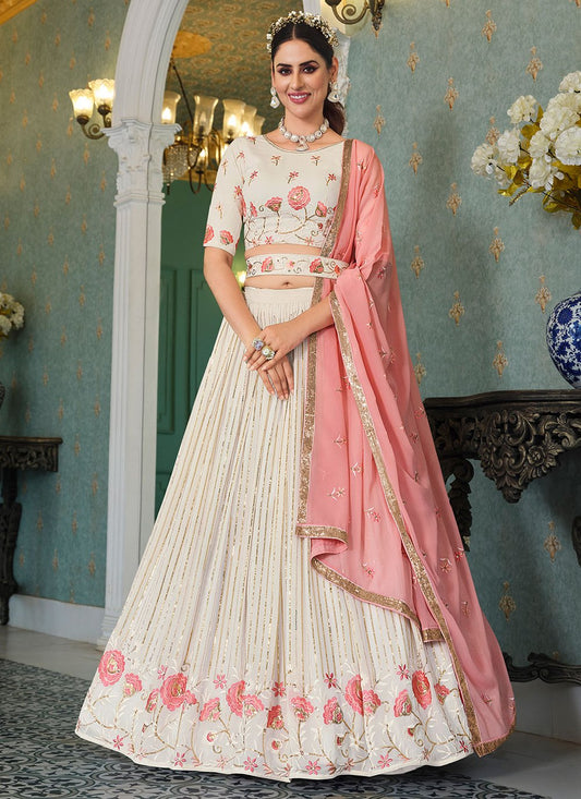 Lehenga Choli Georgette Off White Embroidered Lehenga Choli