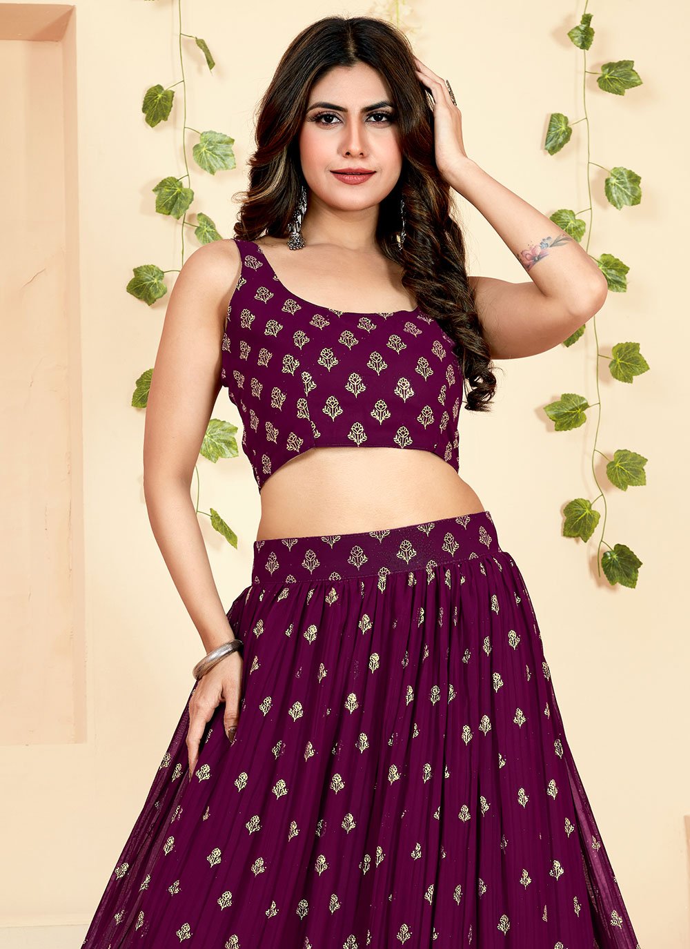 Lehenga Choli Georgette Purple Foil Print Lehenga Choli