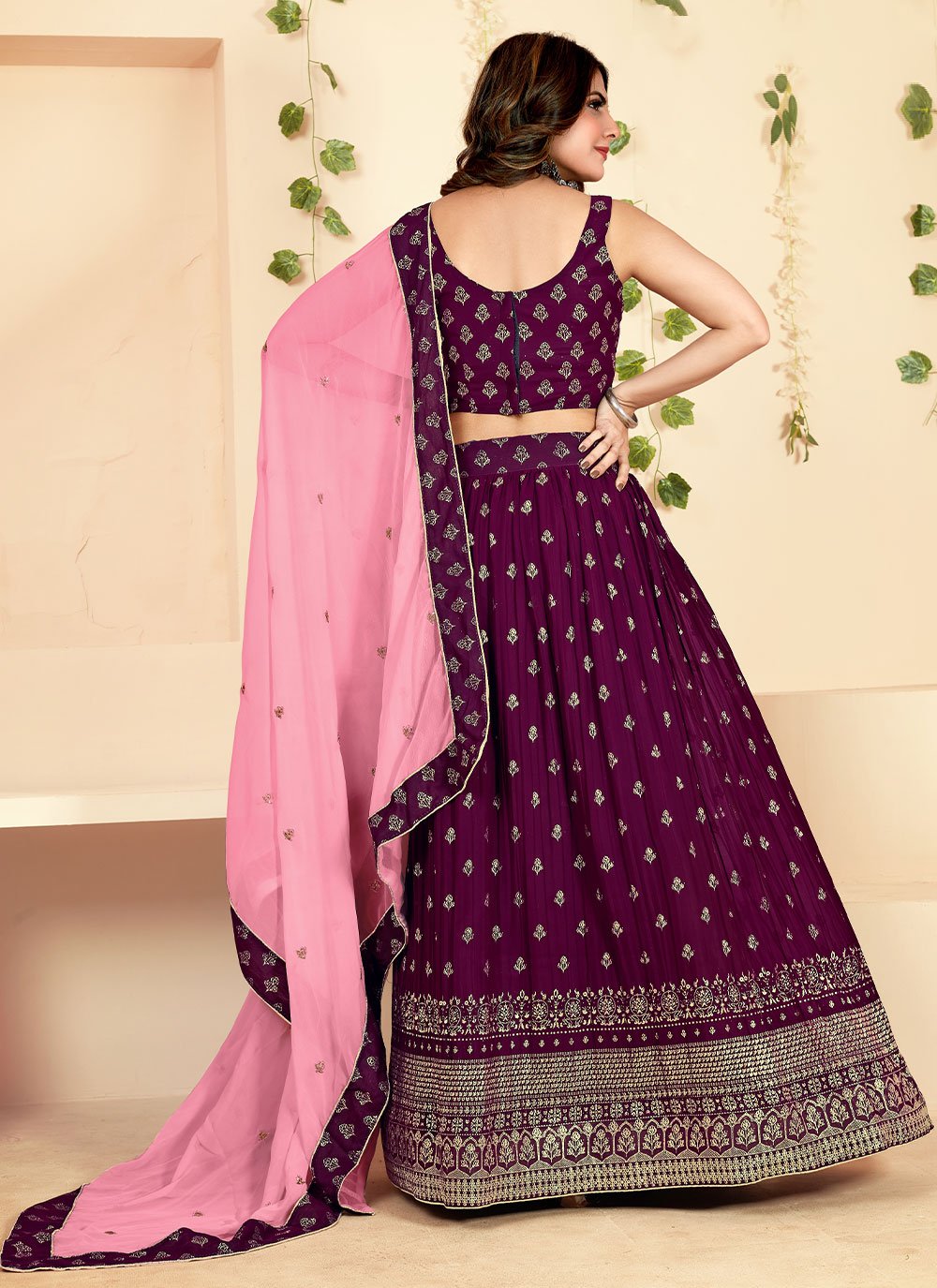 Lehenga Choli Georgette Purple Foil Print Lehenga Choli