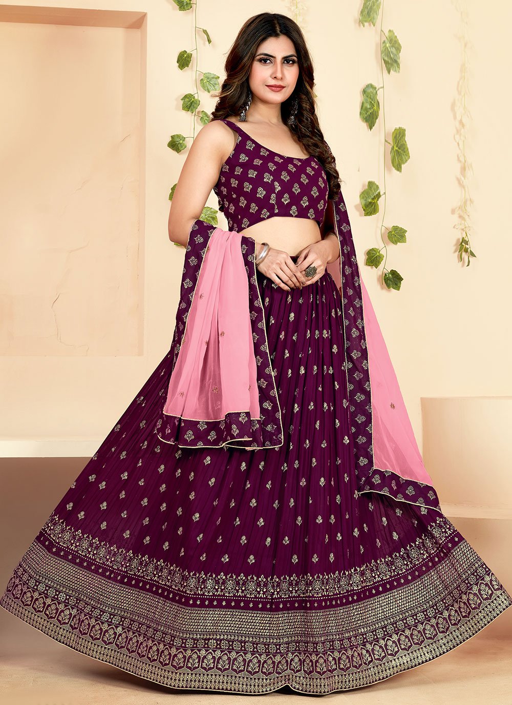 Lehenga Choli Georgette Purple Foil Print Lehenga Choli