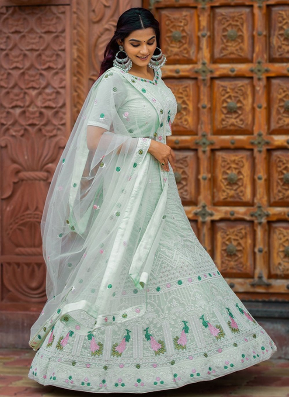 Lehenga Choli Georgette Green Embroidered Lehenga Choli