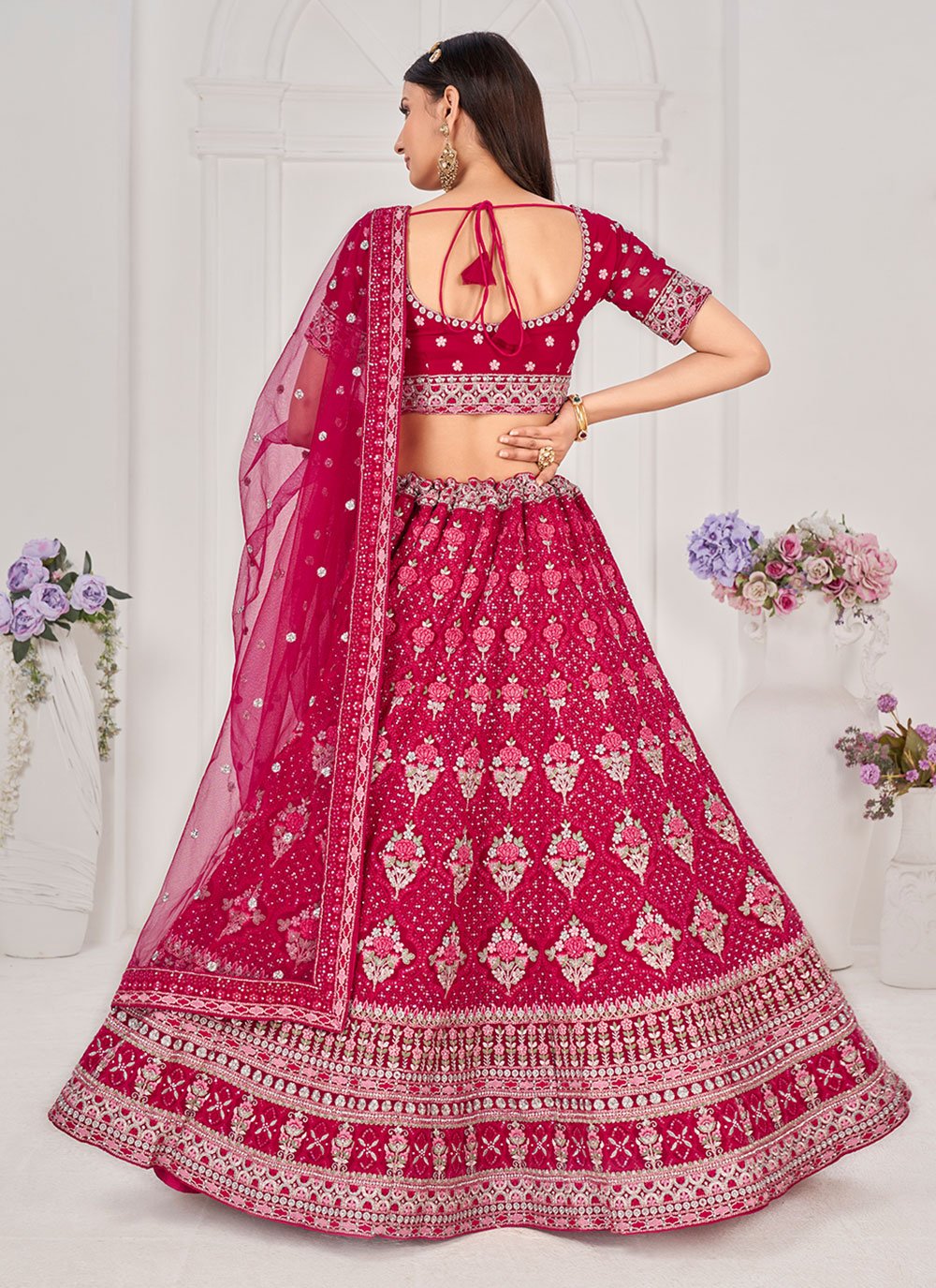 Lehenga Choli Georgette Hot Pink Embroidered Lehenga Choli