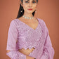 Classic Georgette Lavender Lucknowi Work Saree
