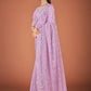 Classic Georgette Lavender Lucknowi Work Saree