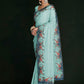 Classic Georgette Turquoise Lucknowi Work Saree