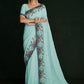 Classic Georgette Turquoise Lucknowi Work Saree