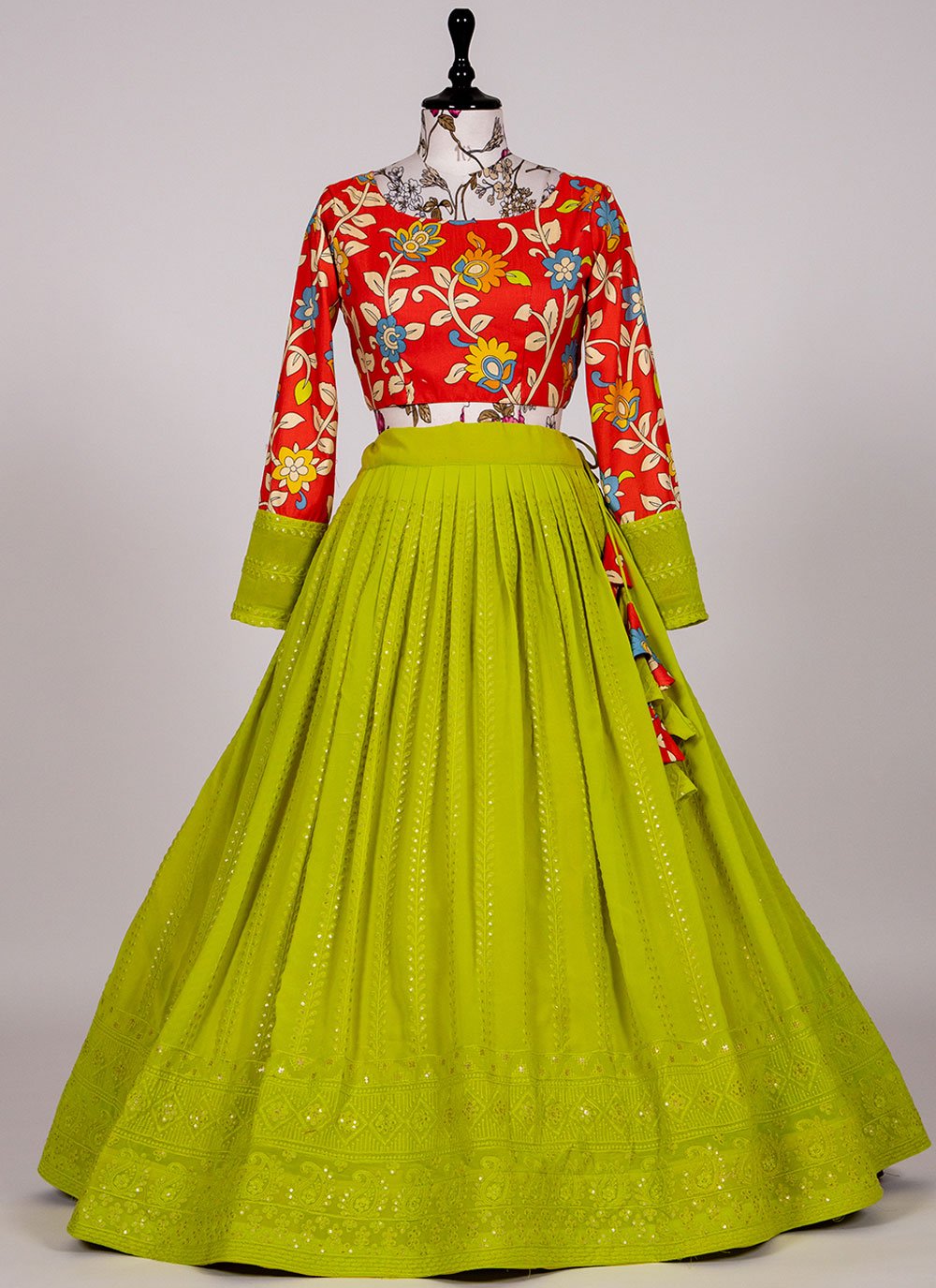 A Line Lehenga Georgette Green Embroidered Lehenga Choli