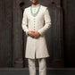 Sherwani Georgette Cream Machine Embroidery Mens