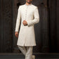 Sherwani Georgette Cream Machine Embroidery Mens