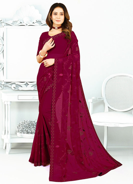 Classic Georgette Silk Magenta Patch Border Saree