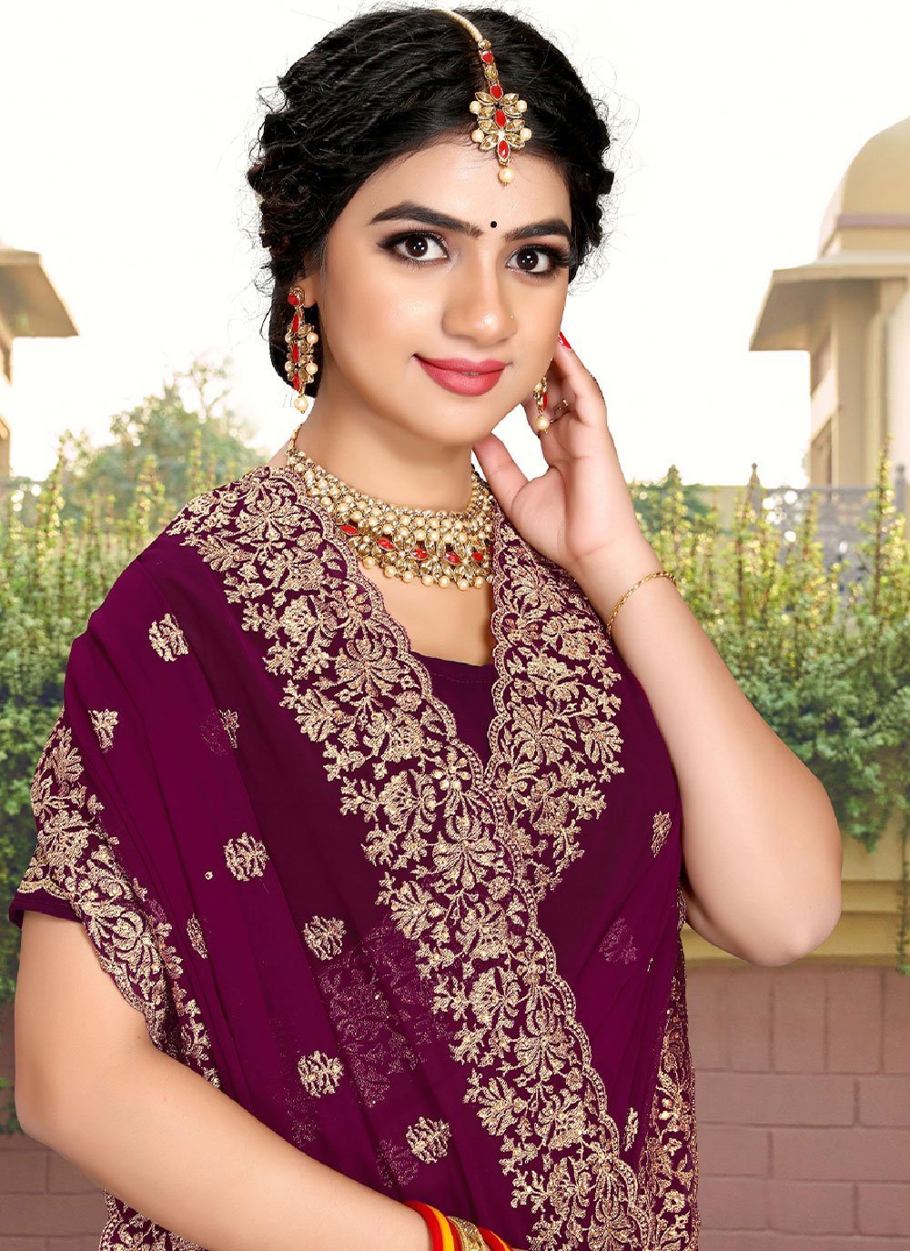 Trendy Saree Georgette Magenta Embroidered Saree