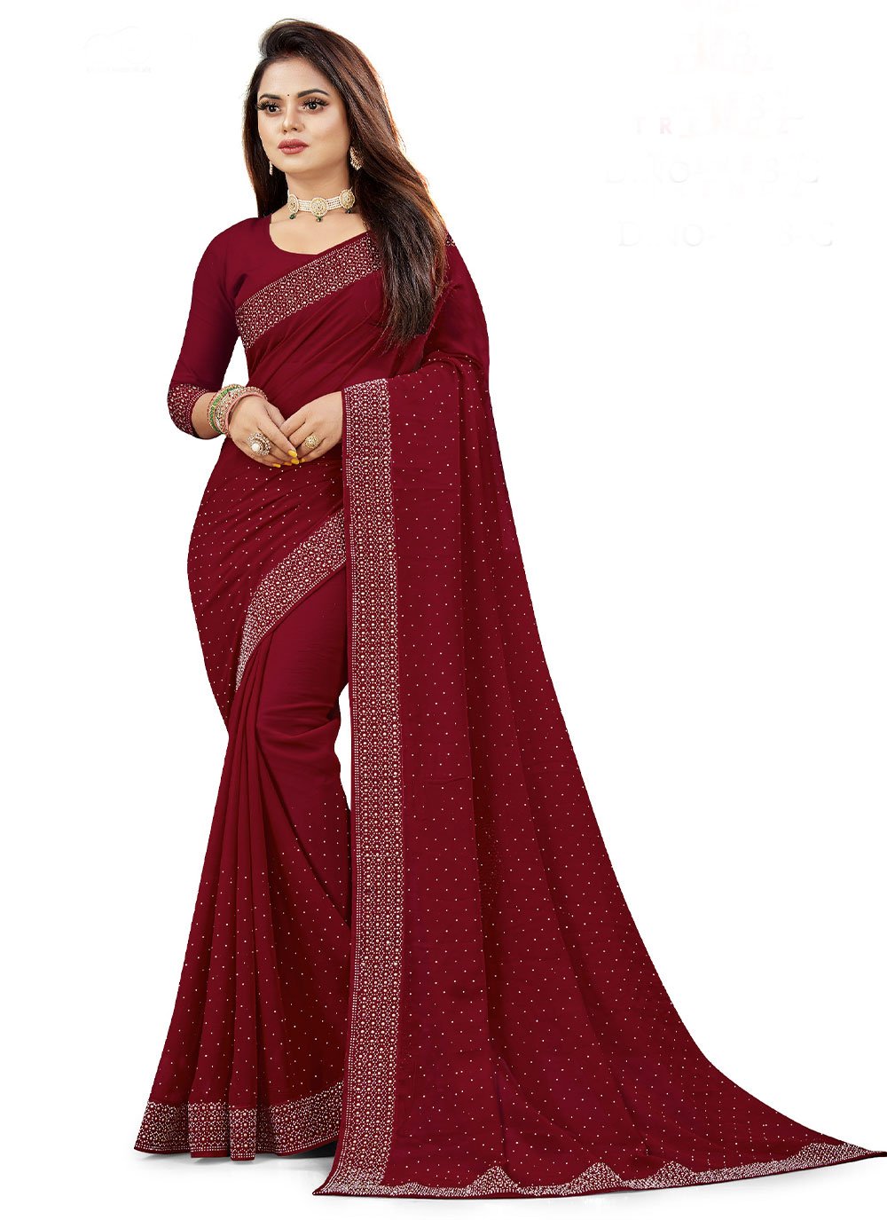 Classic Georgette Maroon Embroidered Saree