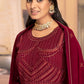 Palazzo Salwar Suit Georgette Maroon Embroidered Salwar Kameez