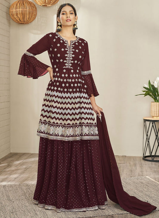 Lehenga Choli Georgette Maroon Embroidered Lehenga Choli